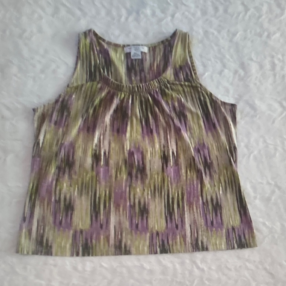 Liz Claiborne Olive Green & Lavender Patterned Tank Top